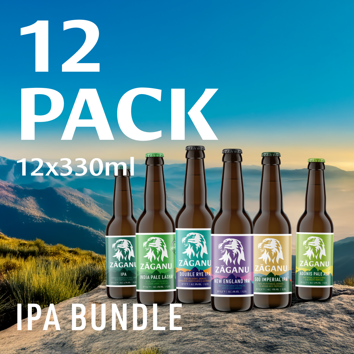 12 pack Zăganu IPAs 330ml (6 stiluri diferite x 2 sticle)