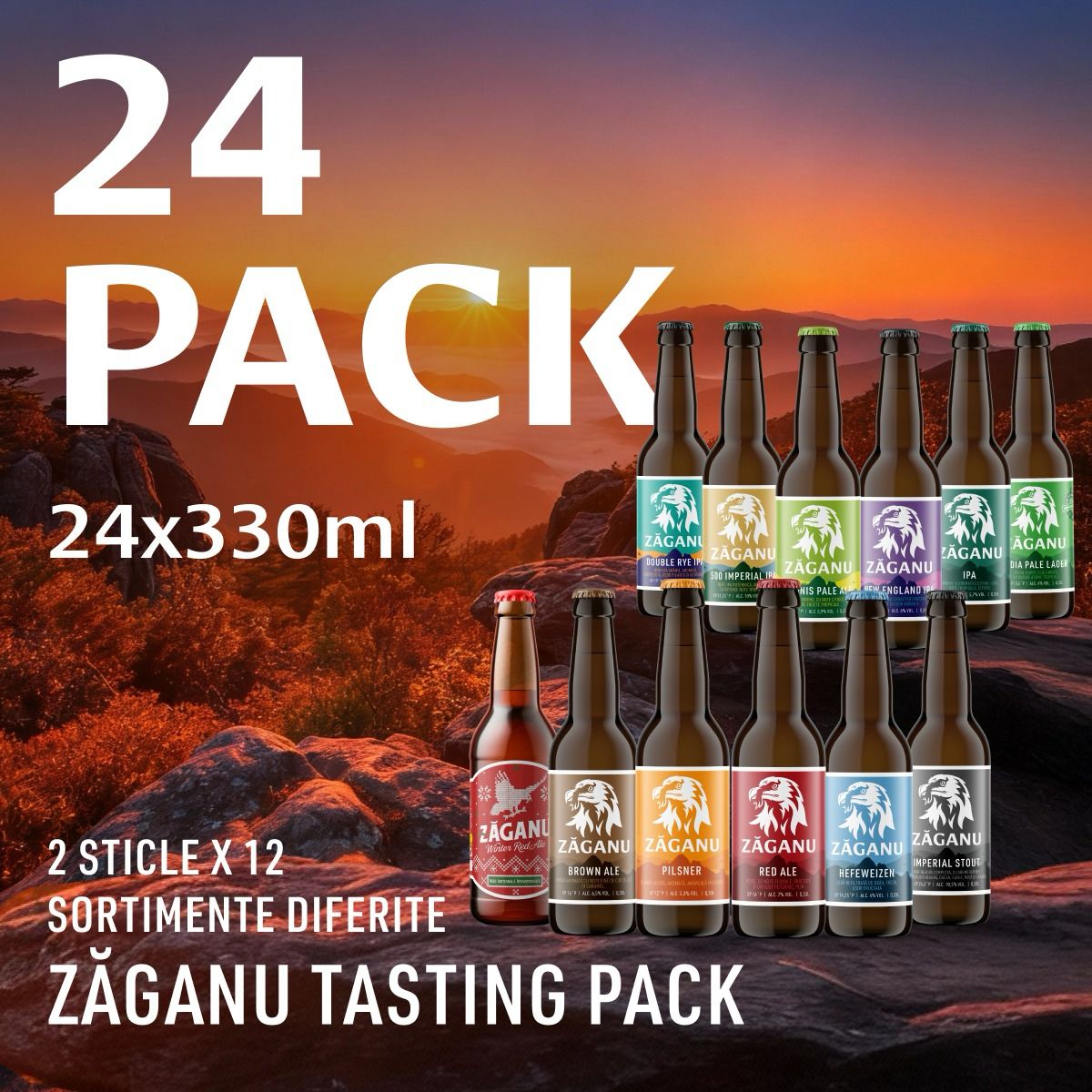 24 pack ZĂGANU Tasting Pack (12 stiluri diferite x 2 sticle 330 ml)