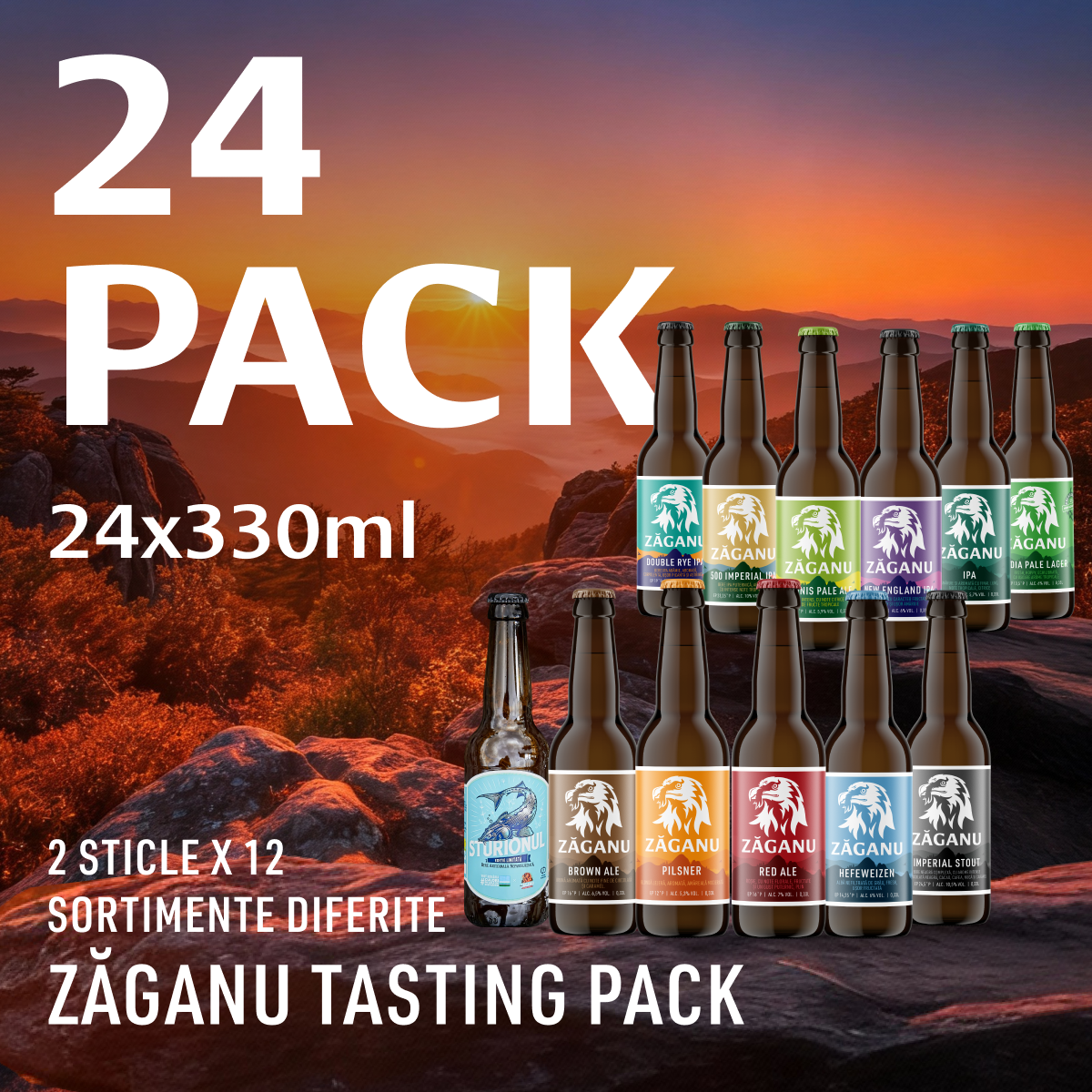 24 pack ZĂGANU Tasting Pack (12 stiluri diferite x 2 sticle 330 ml)